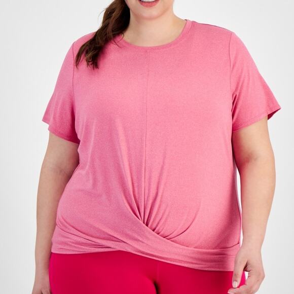 ID Ideology Plus Size Active Solid Twist-Front Top, Pink Dragon 2X - Picture 2 of 7